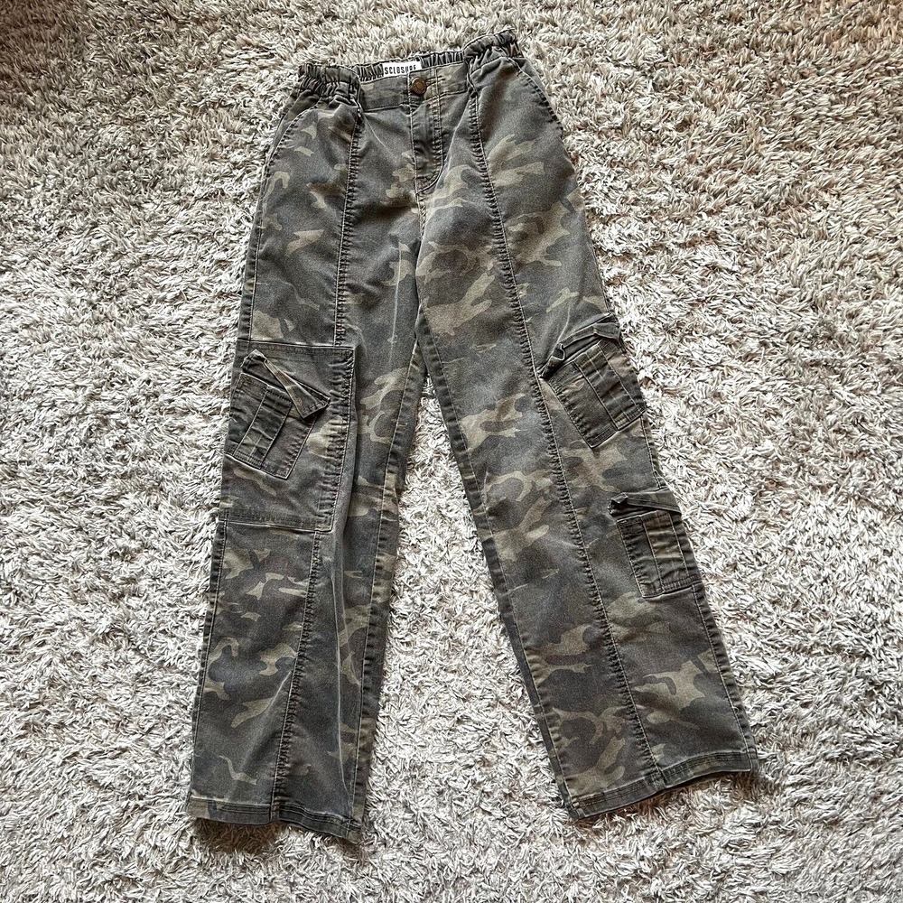 Disclosure Camo Cargo Pants Size 7 Elastic Waist‎ Wide Leg Side Pockets VTG Y2K